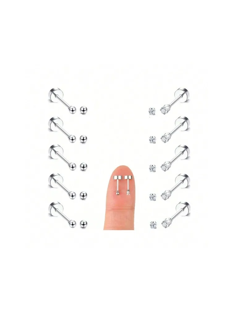 10 Pair Tiny Gold Flat Back Stud Earrings Set