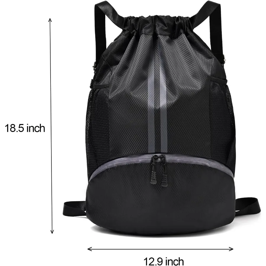 Waterproof drawstring gym bag for men and women with dedicated shoe compartment ideal for sports swimming and travel durable an