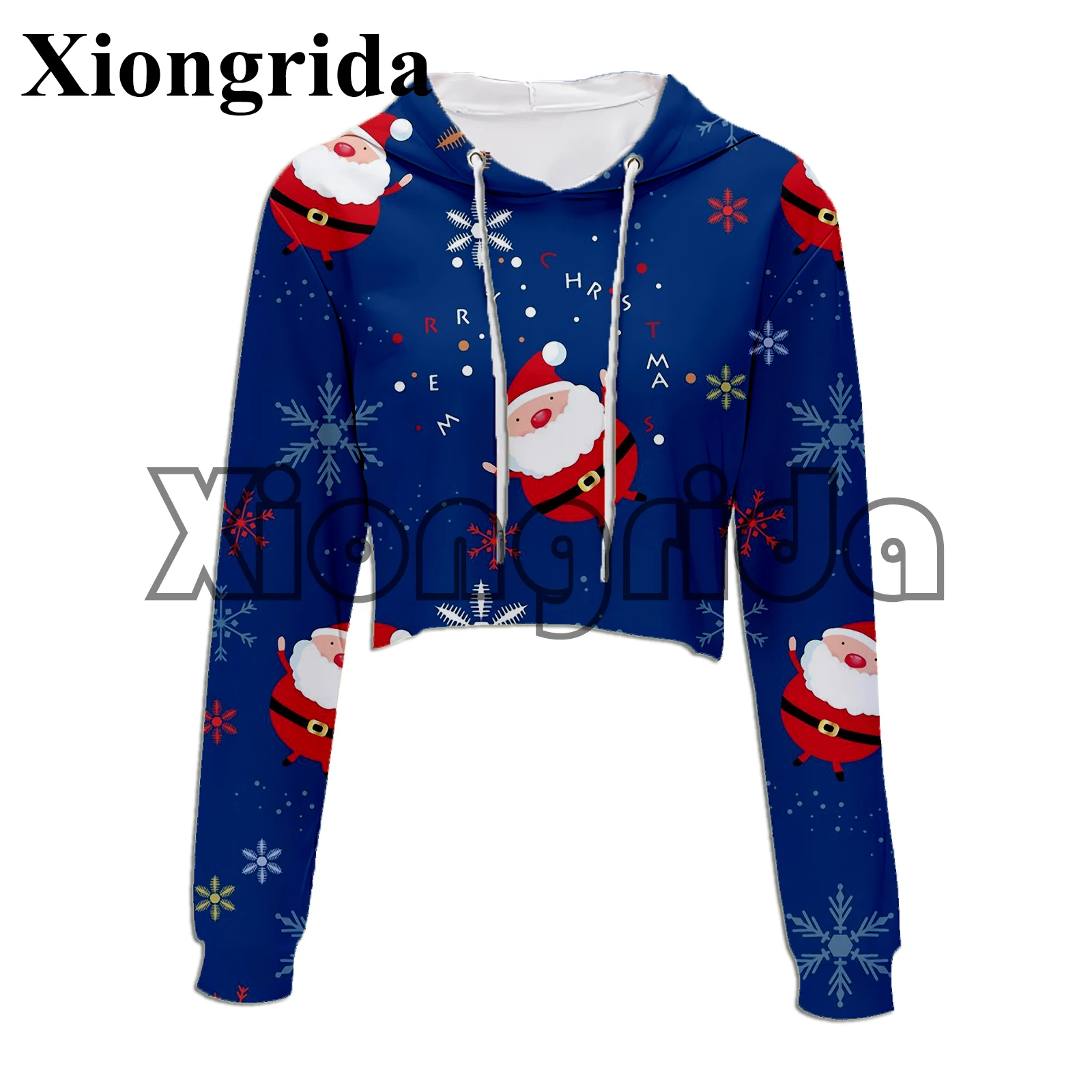 Sudadera corta Y2K con capucha para mujer, suéter de manga larga con estampado 3D de Navidad, informal, bonito pingüino