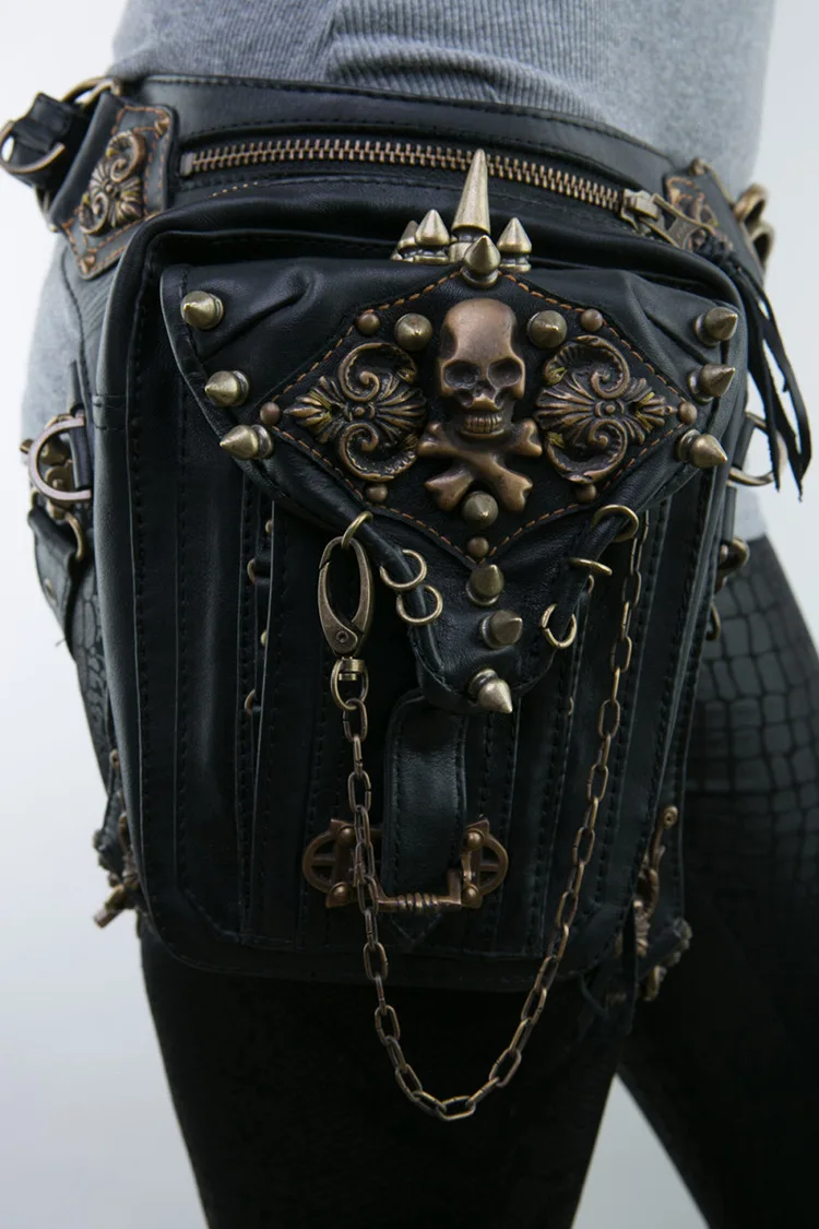 Rock PU Leather Shoulder Bag Vintage Gothic Retro Steampunk Waist Pack Shoulder Bag Handbag Leg Purse