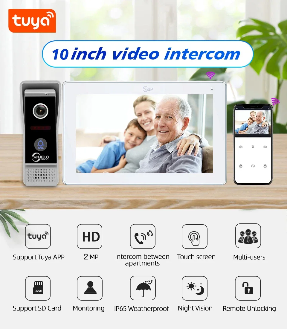 Smart Life Home 10 Inch Touch Monitor Wired Video Intercom Meta 1080P Outdoor Doorbell Phone Electronic Doorman with Camera Tuya