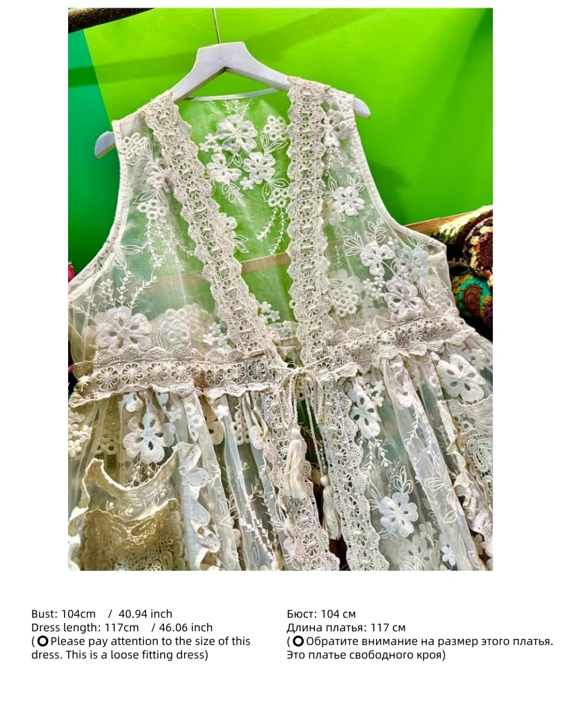 Women Vintage Ruffled Lace Transparent Sleeveless Long Dress Retro Chic Mori Girl Sweet Victorian Rococo Edwardian Midi Dress