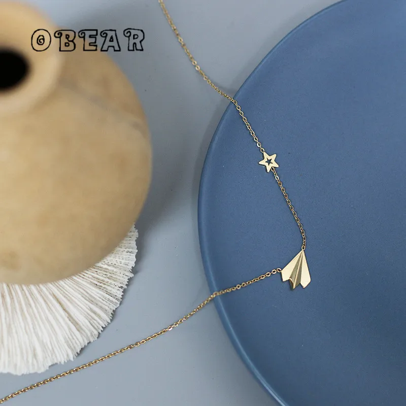 Dream Chasing Paper Plane Geometric Star Dream Necklace Clavicle Chain for Women Stainless Steel 18k Gold Plated Jewelry