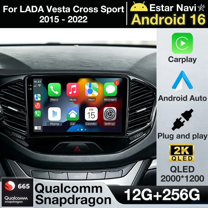 Car Radio Android 16 For LADA Vesta Cross Sport 2015 - 2022 Multimedia Video Player 4G Navigation GPS Wireless Carplay Auto DSP