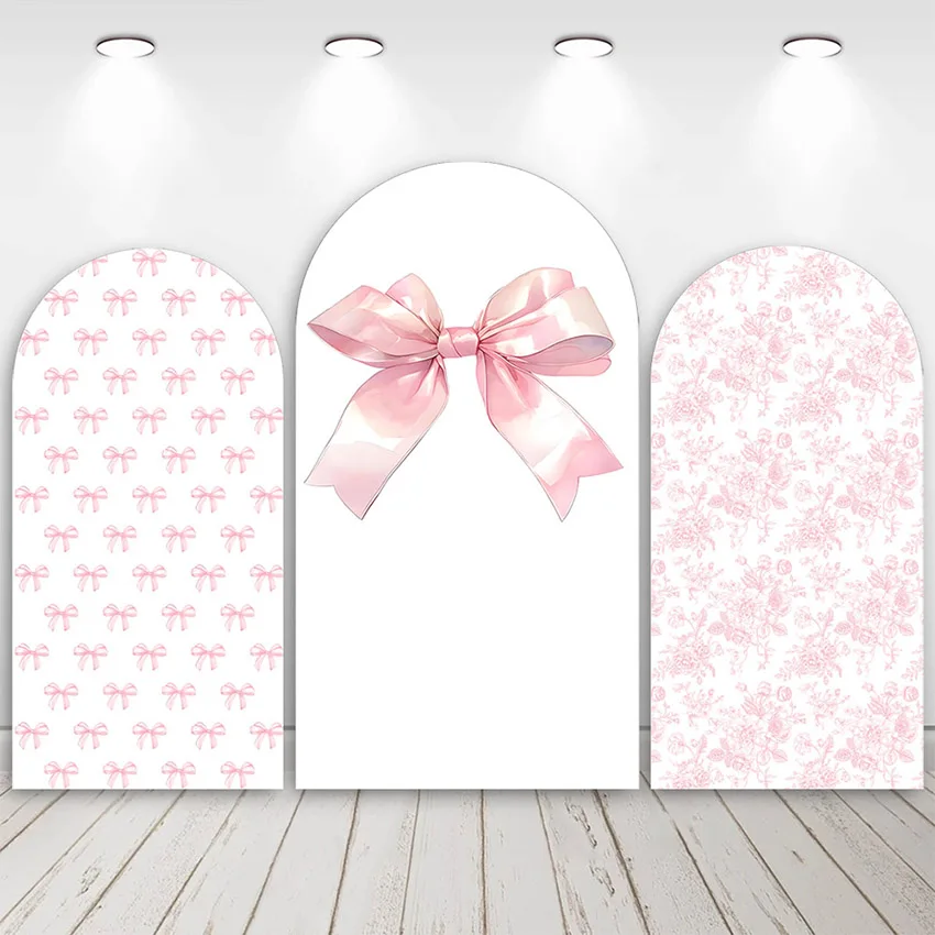 Mehofond Custom 2-Sided Pink Floral Bow Pattern Kids Birthday Party Baby Shower Covers Chiara Arch Wall Background Decor Backdro