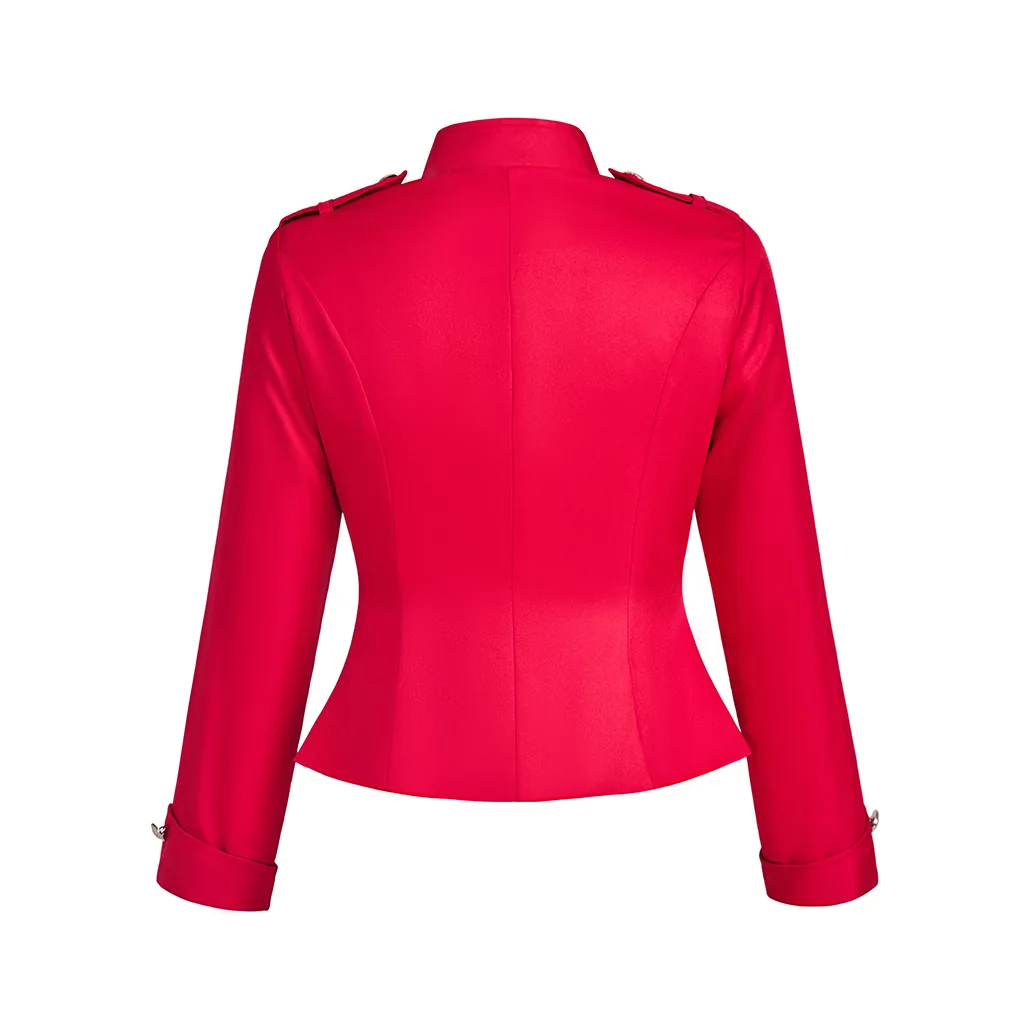 Women gothic punk jacket Slim Fit Retro Rock band Military coat Steampunk Vintage  Singer Clubwear Top view 5