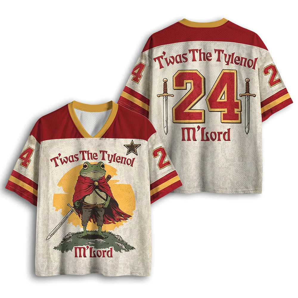 Retro Knight Frog 24 Number Print Mesh Jersey V Neck Short Sleeve T-shirt