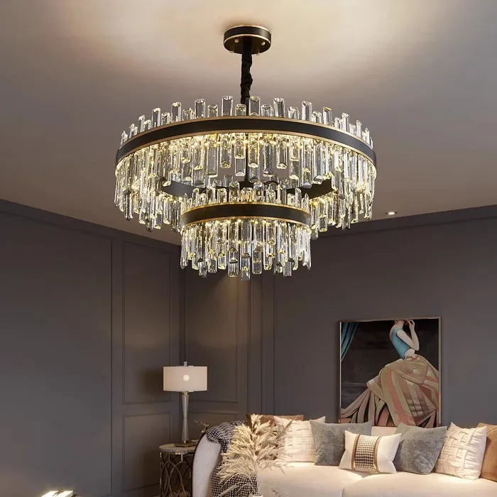 Light luxury crystal chandelier living room Modern luxury dining room lighting High-end bedroom villa hall high-rise chandelier