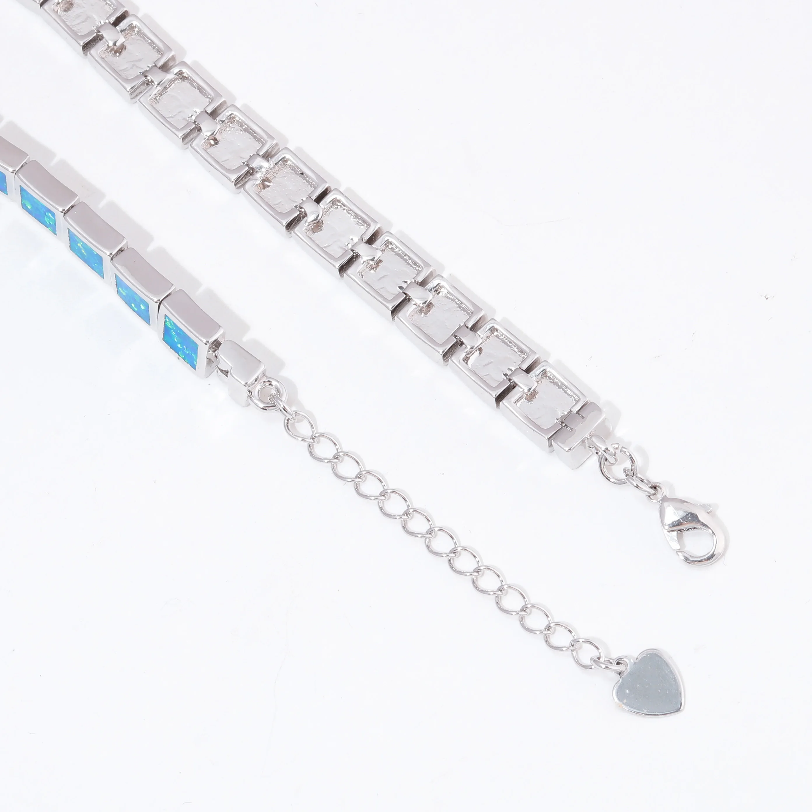 CiNily Blue & White Fire Opal Stone Wide Chain Link Bracelets & Bangles Silver Plated Metal Square Luxury Jewelry Woman Girl