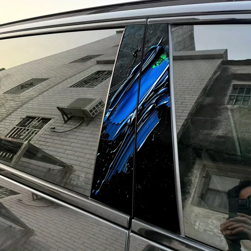 

2 pieces, B-pillar car stickers Blue abstract streaks Protective film, suitable for all vehicle models