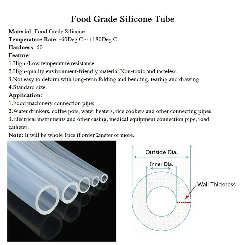 1M Food Grade Silicone Tube ID 2 3 4 5 6 8 9 10 mm  Flexible Rubber Soft Drink Pipe Water Connector Multicolor Plumbing Hose