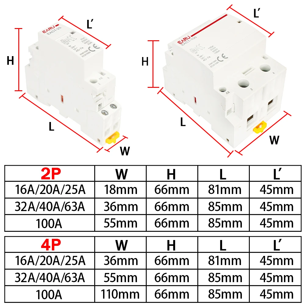 2P 4P 16A 20A 25A 32A 50A 40A 63A 100A AC 220V Din Rail Household Modular AC Contactor Switch Controller DIY Smart Home Hotel