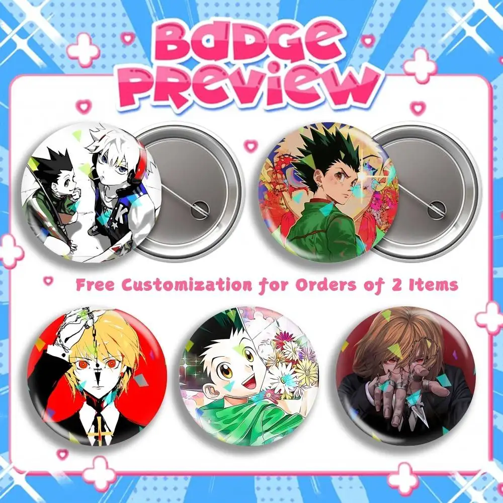 Hunter x Hunter Anime Gon Killua Round Brooch Pins, Personalized Badges With Broken Glass Design Fashion Accessory
