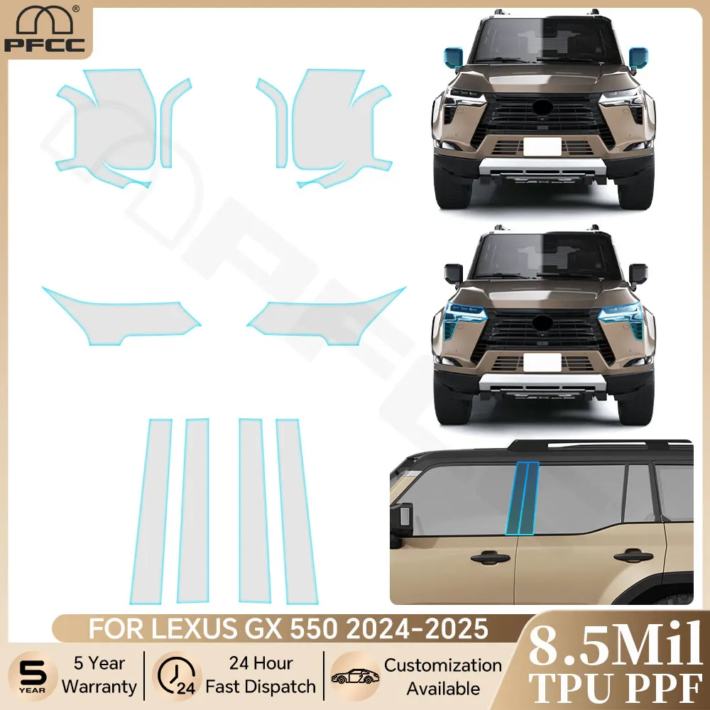 

For Lexus GX 550 Luxury Premium Over 2024 2025 Pre-cut PPF Car Headlight Rearview B Pillars TPU Protection Film Anti-scratch Bra