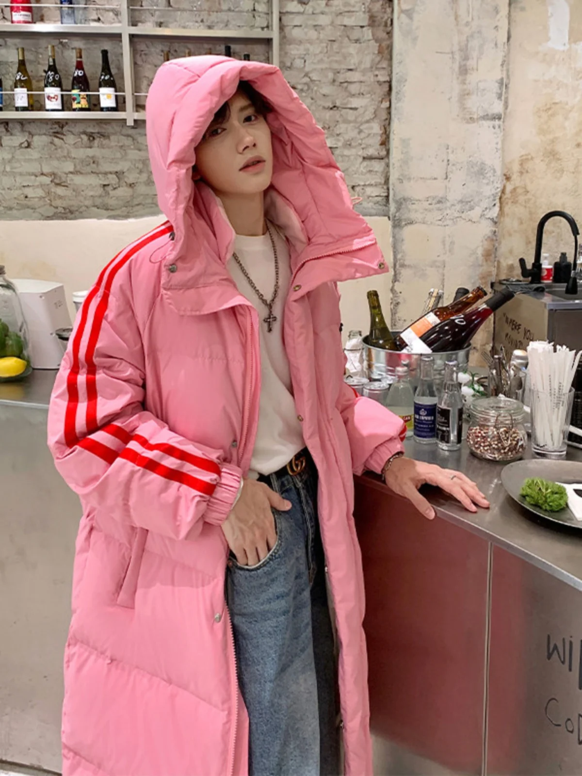 

Утепленный пуховик Raspberry Long Over-Knee для пар, зимняя верхняя одежда, молодежный модный водонепроницаемый пуховик из полиэфирного волокна