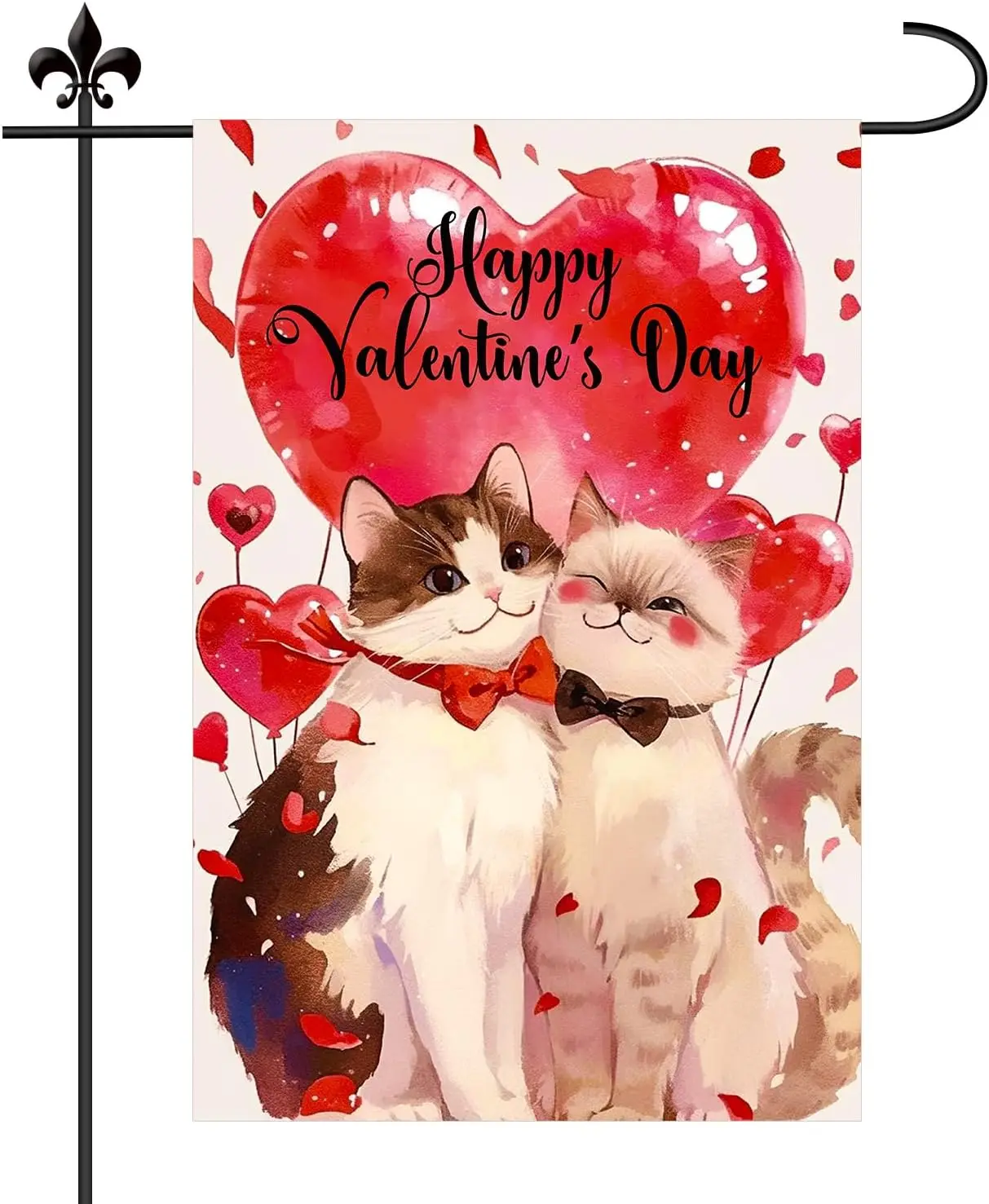 Cat Valentine Garden Flag, 18x12in Double Sided Happy Valentines Day Garden Flag Valentine Garden Flag with Two Bow Tie Cats WWL