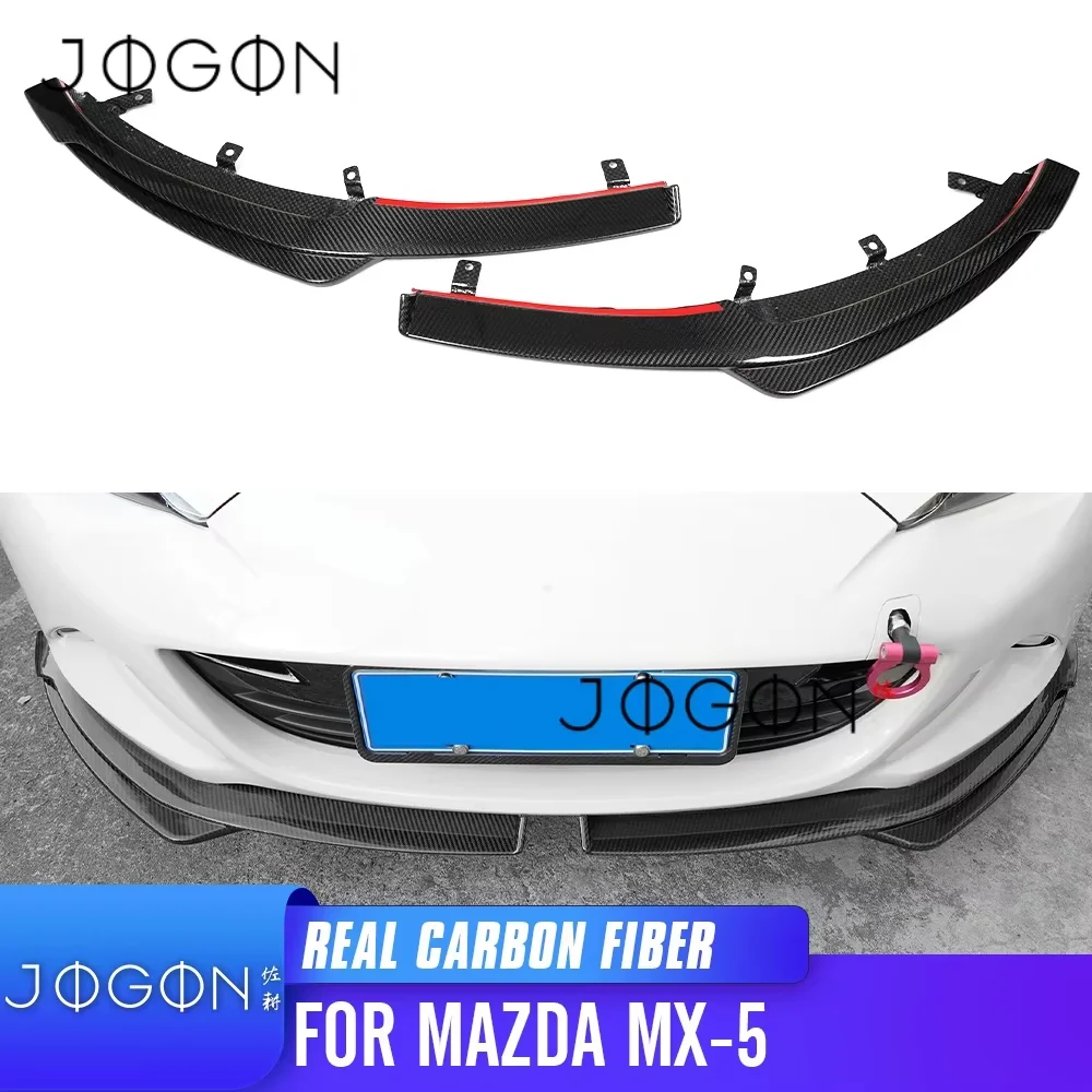 2Pcs For Mazda MX-5 MX5 Miata ND 2016-2023 Carbon Fiber Exterior Car Front Bumper Splitter  Lip Spoiler Body Kits Cover Trim