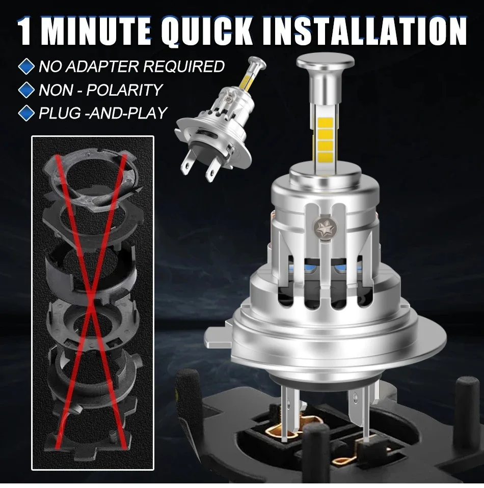 

Plug & Play H4 H7 LED Car Headlight Bulbs 1:1 Halogen Size 4 Sides Emitting Super Bright Auto Front Lamp Retrofit Universal 12V