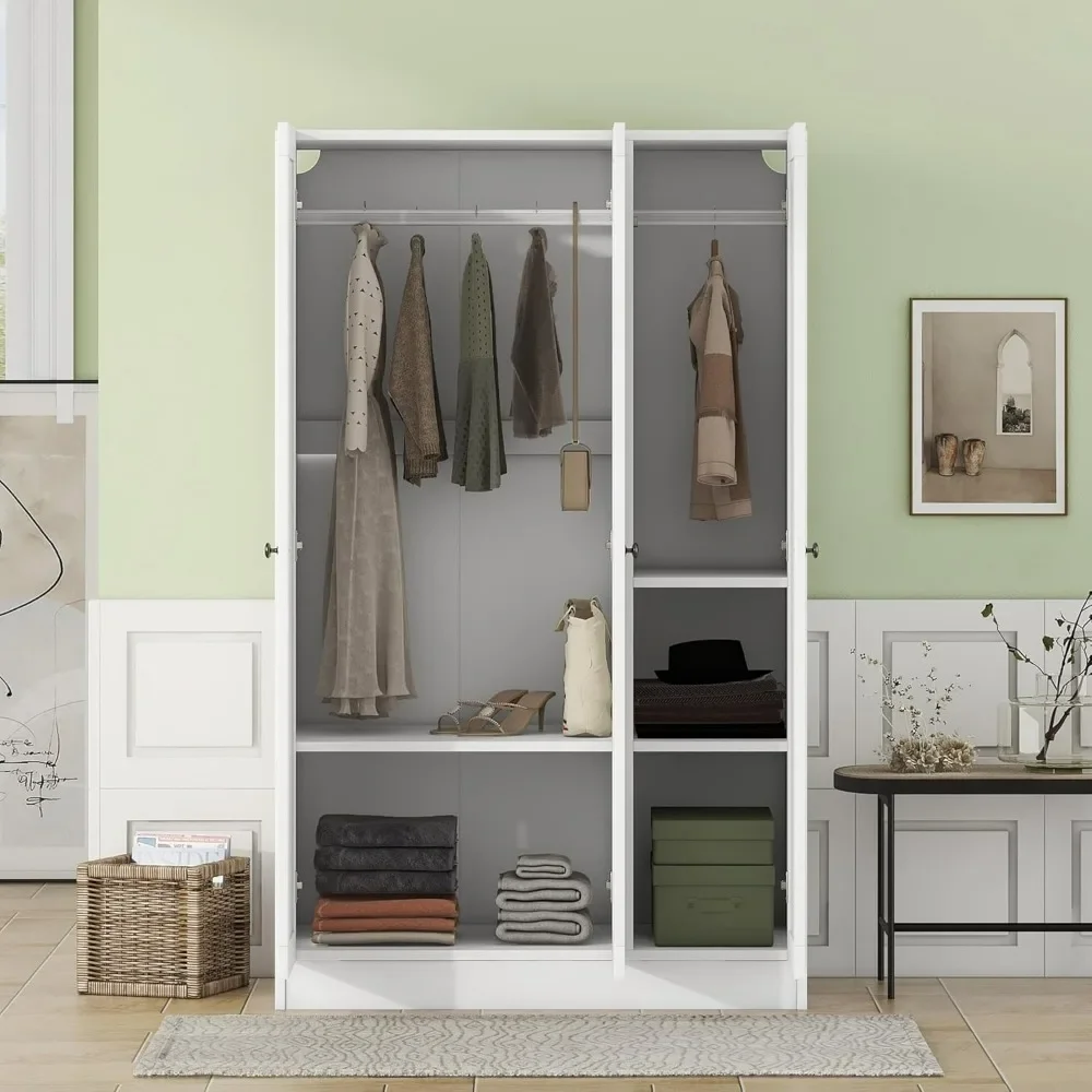 Multi-Functional Wardrobe Closet Cabinet with Hanging Rail,Drawers or Shelves, Freestanding Armoire Wardrobe Organizer