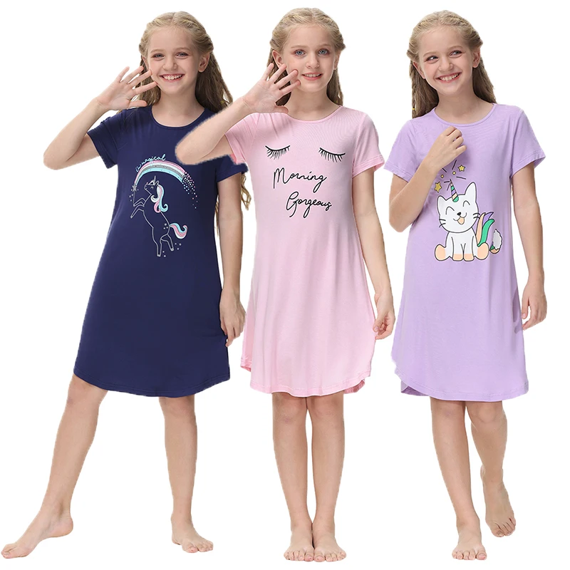 

Aamikast Children Cute Night Gowns Baby Girl Modal Sleepwear Short Sleeve Nightdress for Teen Girls Kids Toddler Night Dress