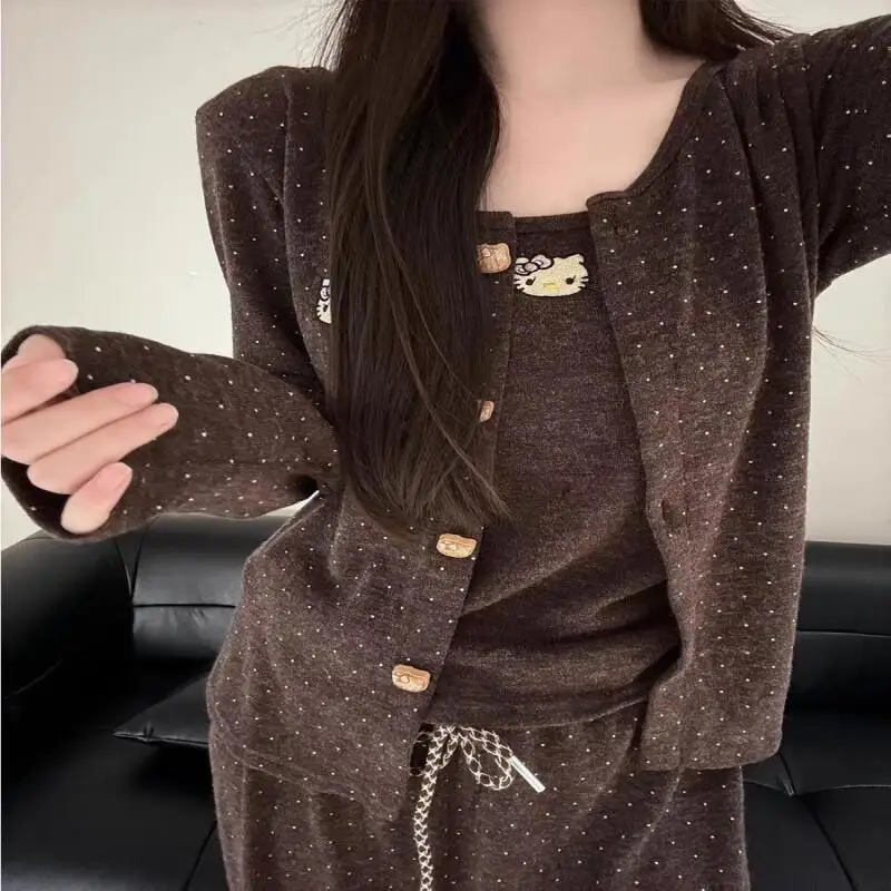

Sweet Cartoon Kitty Pajamas Three Piece Set New Korean Style Autumn Cute Sleepwear Women Girls Homewear Nightwear Set Hot