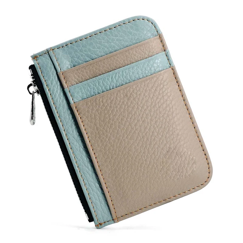 

Men's Genuine Leather Minimalist Wallet - Ultra Thin Zipper Coin Pouch with Credit Card Holder (Small Money Bag)