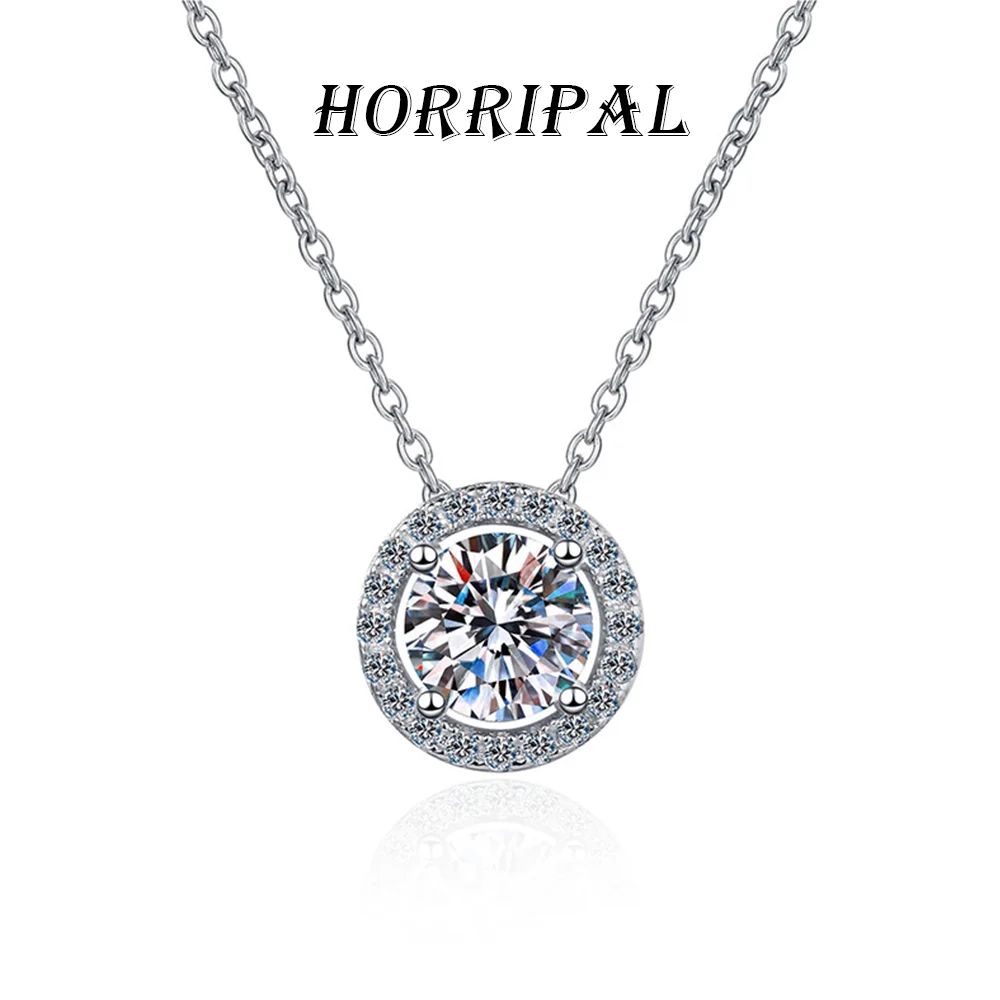 

HORRIPAL D VVS1 Moissanite Pendant Necklaces for Women 925 Sterling Silver GRA Wedding Party Sparkle Classic Fine Jewelry Gift