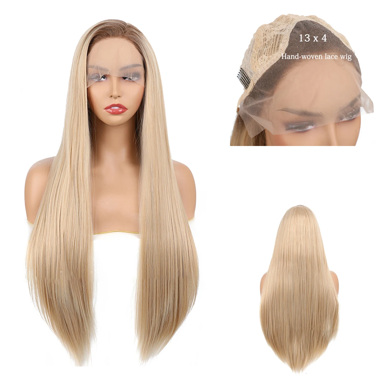 

16-26 Inch Golden Straight Hair 13x4 Front Lace Synthetic Hair Is Suitable For Ladies' Daily Halloween High-End Hand-Woven Wigs