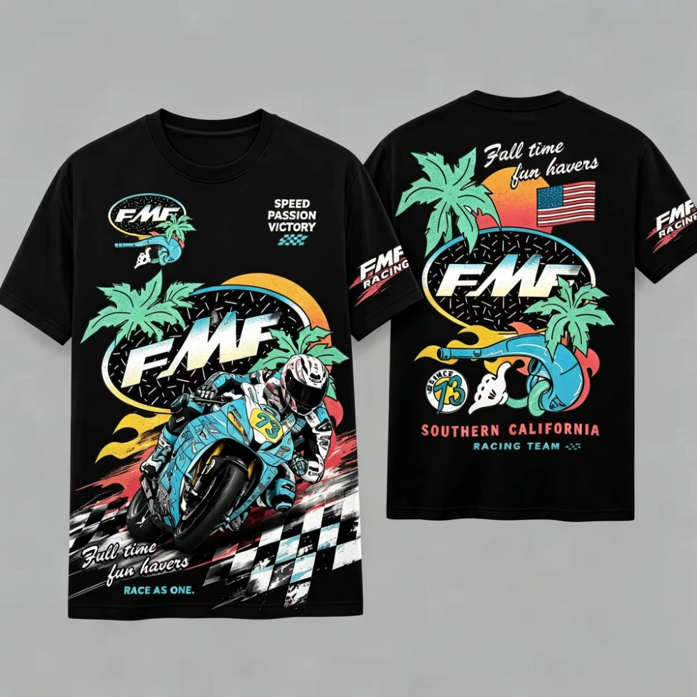 2026Vintage Motorcycle Racing Art Printed Cotton Kids Adults Unisex Short Sleeve T-Shirt, Casual Crew Neck Loose Streetwear Tops