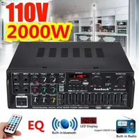 110V Bluetooth Amplifiers 2 Channel Home Car Audio Stereo Subwoofer Amplifier Power Audio Amplifier Audio USB SD With Remote