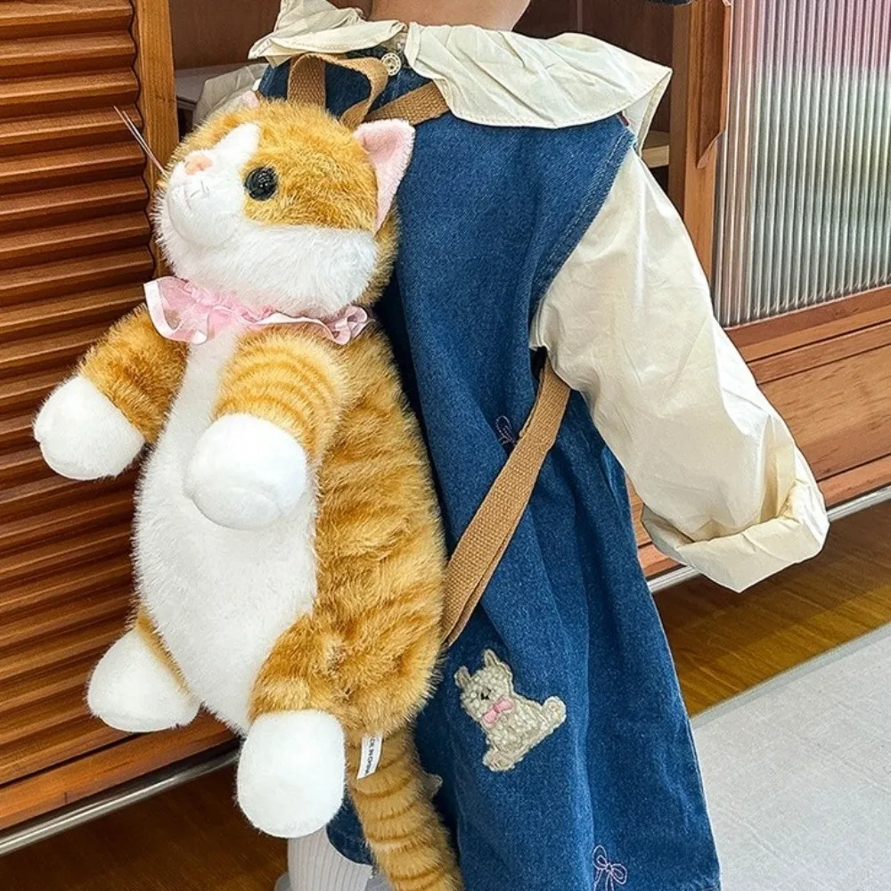 Soft Realistic Cat Backpack Kawaii Cartoon Simulated Puppet Daypack Fluffy Anime Stuffed Animals School Bag Birthday Gift