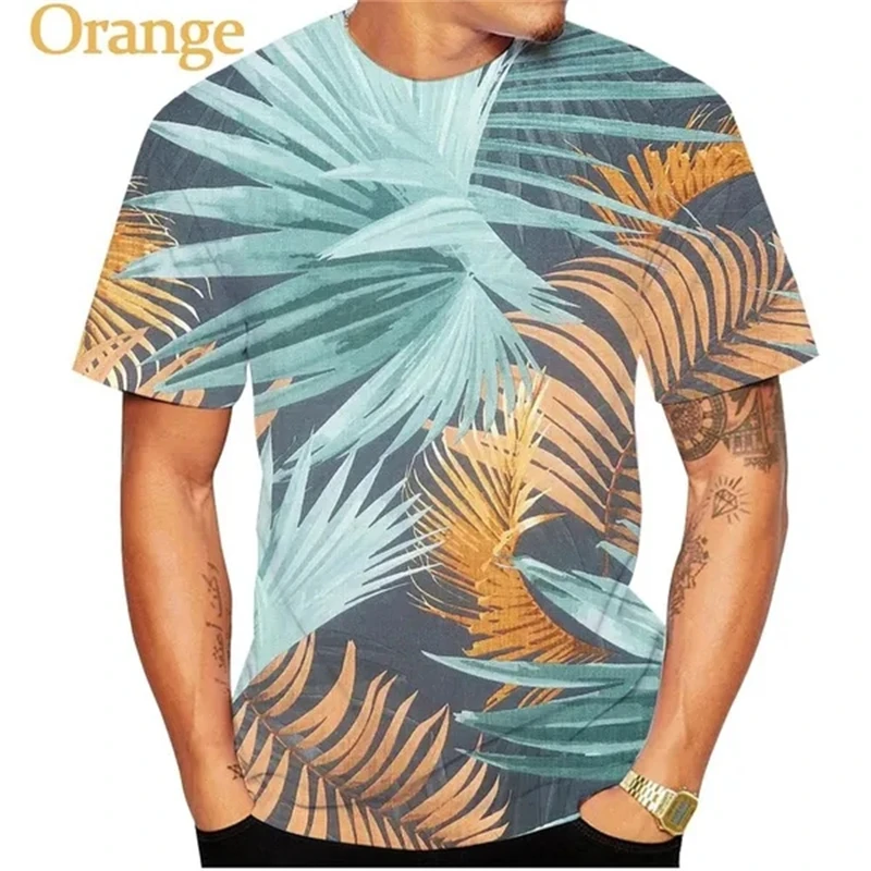 Summer Explosion Tropical Coconut Tree Hawaiian Flower 3D Printed Beach T-Shirt Men's Short-sleeved Round Neck Breathable Tees