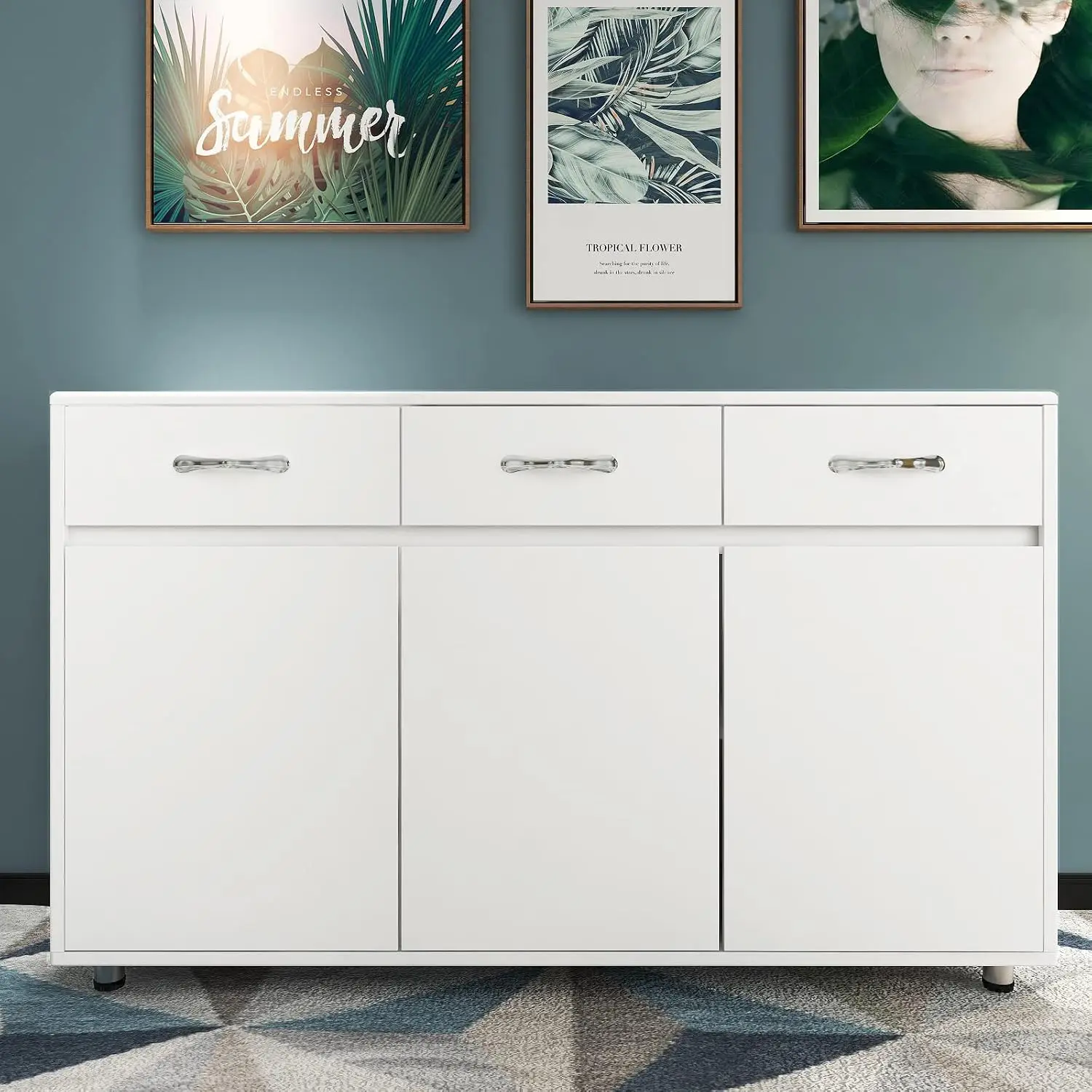 White Storage Drawer File Cabinet Side Table with 3 Drawers & 3 Doors for Office Kitchen Entryway, Customized