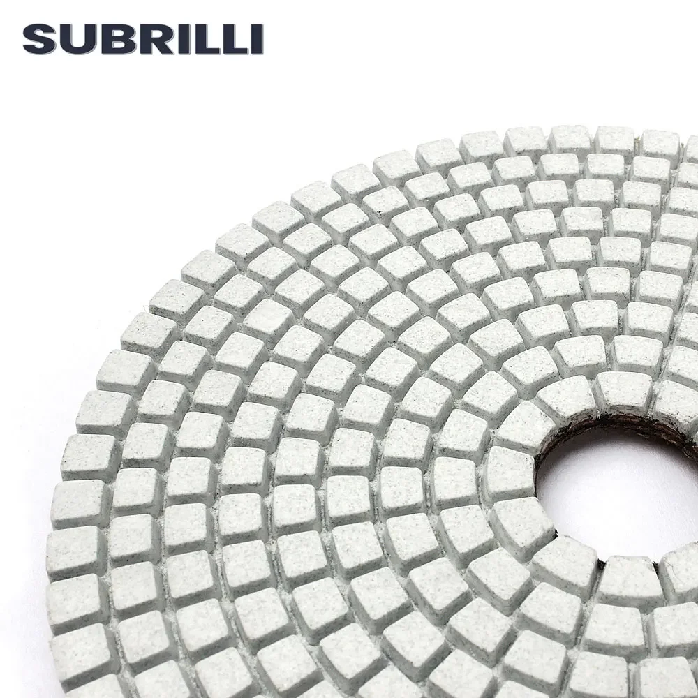 SUBRILLI 125mm Diamond Polishing Pad 5 Inch Flexible White Gridning Disc For Granite Marble Stone Concrete Floor Sanding Disc