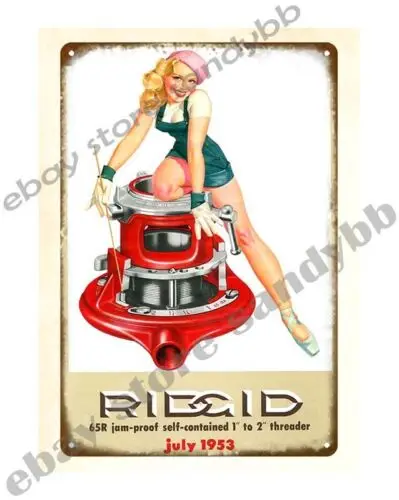 1 pcs,bar club shop and home 1953 RIDGID Tool Calendar girl threader metal tin sign