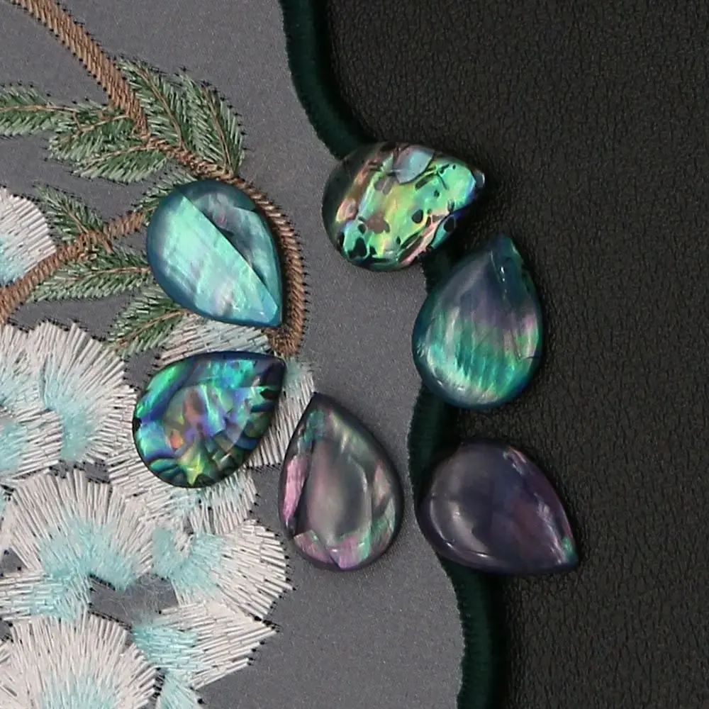

Water Drop Natural Abalone Shell Ring Surface Bead Convex Resin Non-porous Loose Bead 5pcs DIY Necklace Earring Material 13x18mm