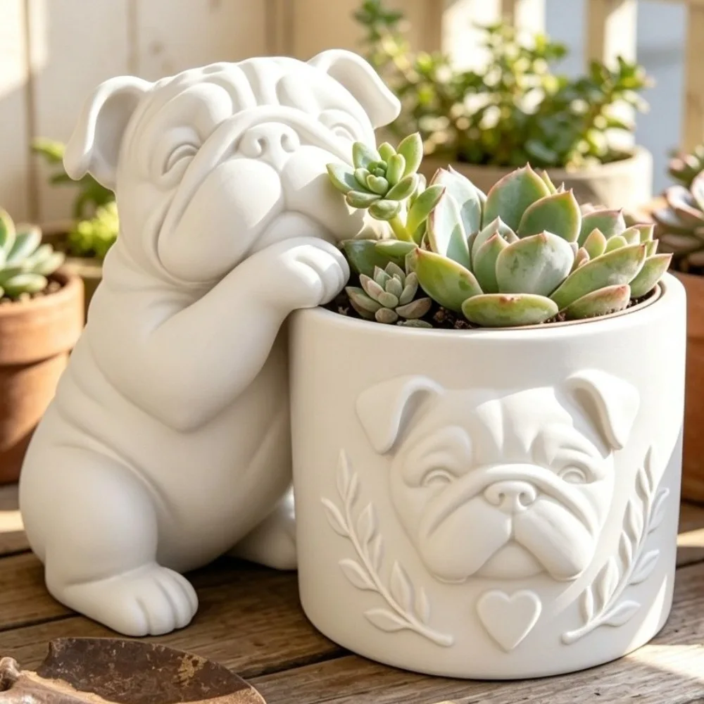 3D Printed Dog Shaped Planter Pot Funny Animal Shaped Dog Succulent Planter Cute Handmade Pug Figurine Plant Holder Home Decor