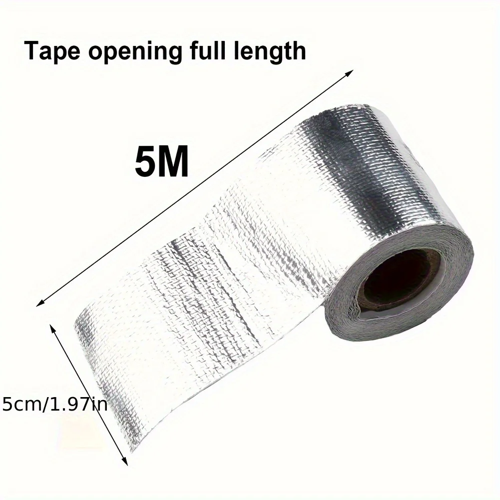 

5m Aluminum Foil Tape For Exhaust Pipe High Temperature Heat Insulation Shield Wrap Tape Bandage Car Exhaust Pipe Wrap Heat Tape