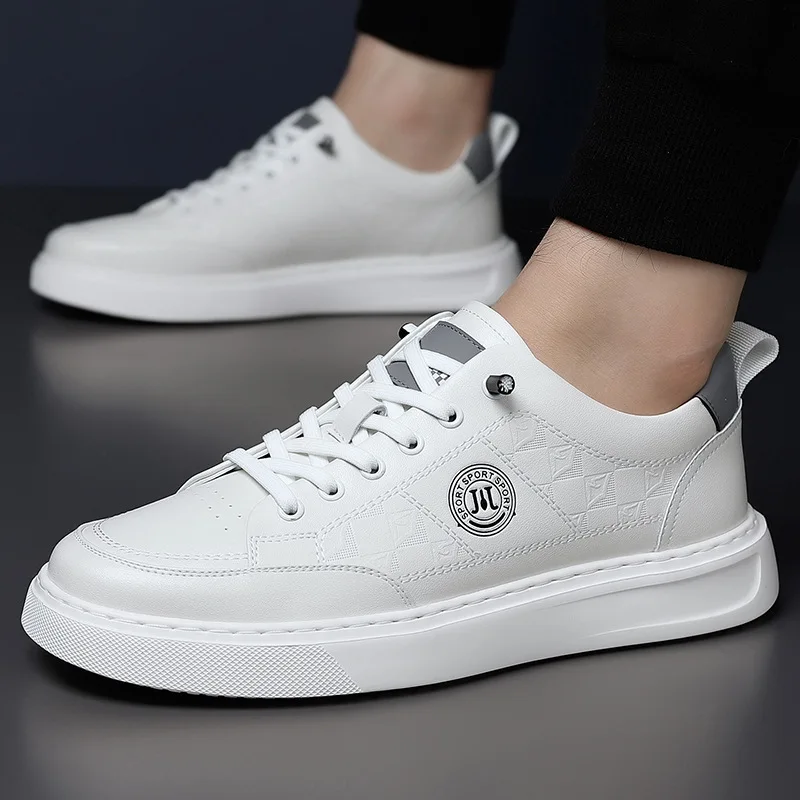 

Autumn New Shoes for Men Genuine Leather Casual Shoes White Flat Skateboard Shoes Street Cool Lace-up Sneaker