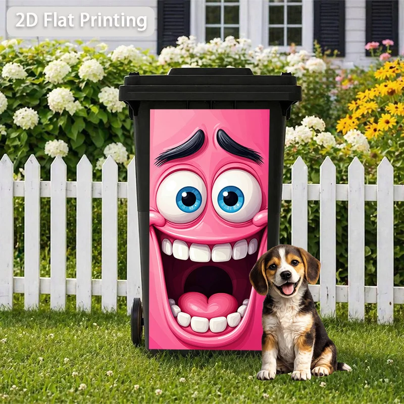 1pc Pink Funny Expression Themed Trash Can Decal Wall Sticker, suitable for outdoor trash cans, walls and home decoration