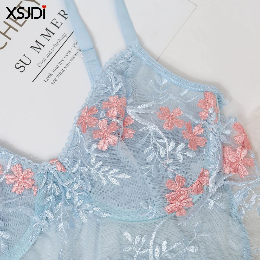 Seksi iç çamaşırı seti kadın Dantel Nakış Sutyen iç çamaşırı seti See-through Sütyen Tanga Seti Esaret Seti Egzotik Giyim