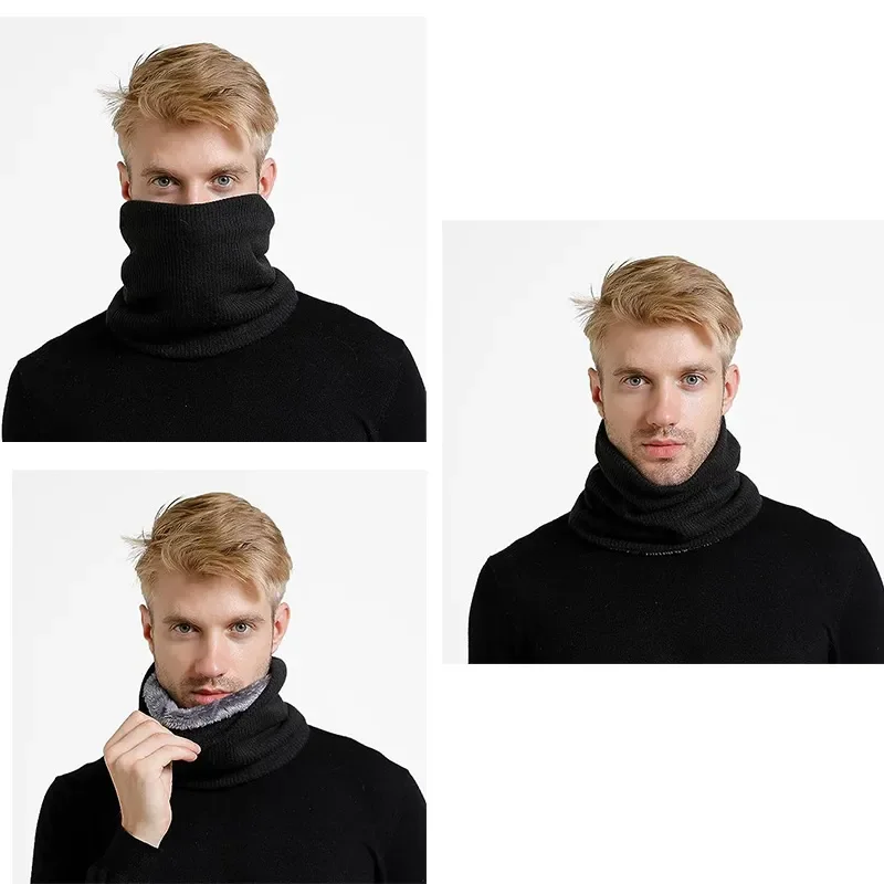 Cashmere Plush Warm Winter Ring Scarf Women Men Knit Full Face Mask Snood Neck Scarves Warmer Thick Fleece-lined Muffler