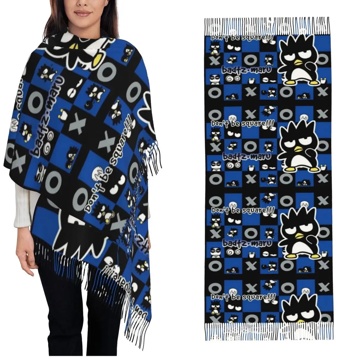 

Kawaii Badtzs Marus Cartoon Shawl Wrap Womens Warm Large Soft Scarf Pashmina Tassel Scarves
