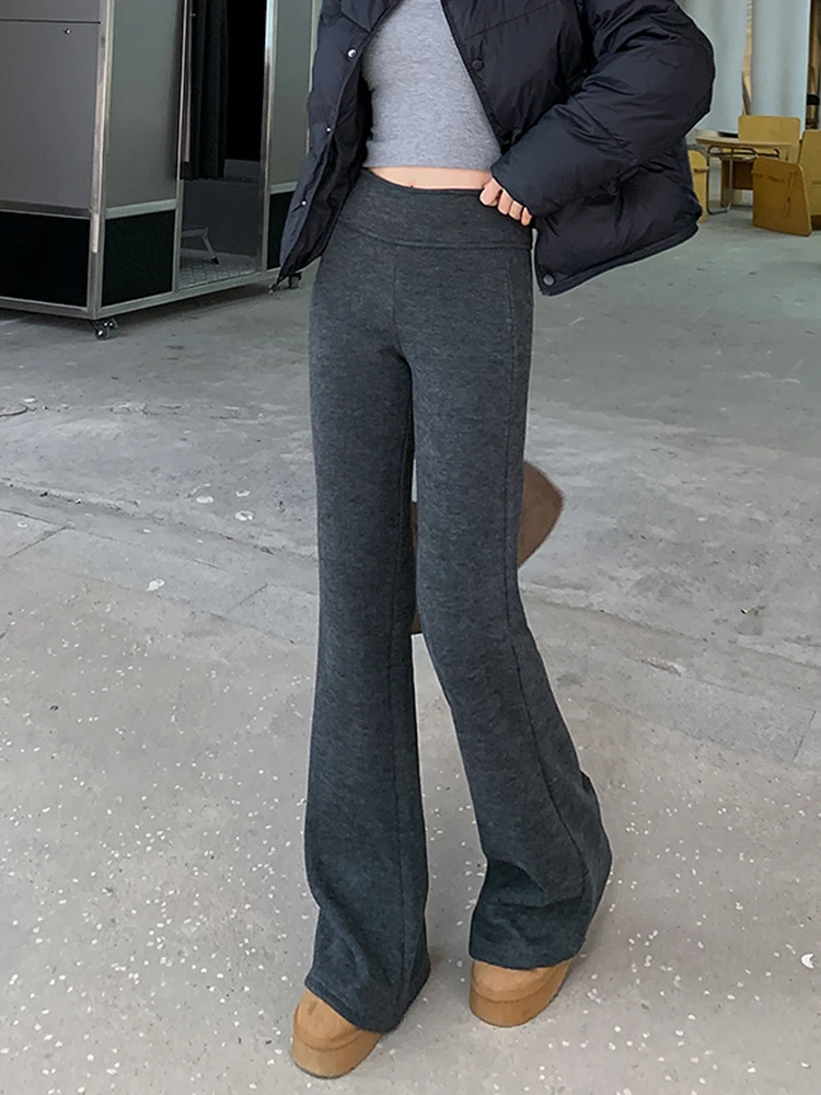 Pantaloni Casual a Vita Alta con Fodera per Donna, Moda Autunno Inverno, Snellenti, Pantaloni Lunghi a Gamba Dritta di Tendenza