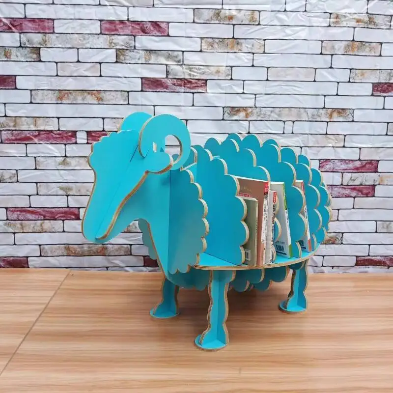 مكتبة بسيطة رف الكتب المدرسية مكتب رياض الأطفال غرفة الأطفال الديكور الأغنام زخرفة نماذج للحيوانات الرف الأثاث المنزل #5