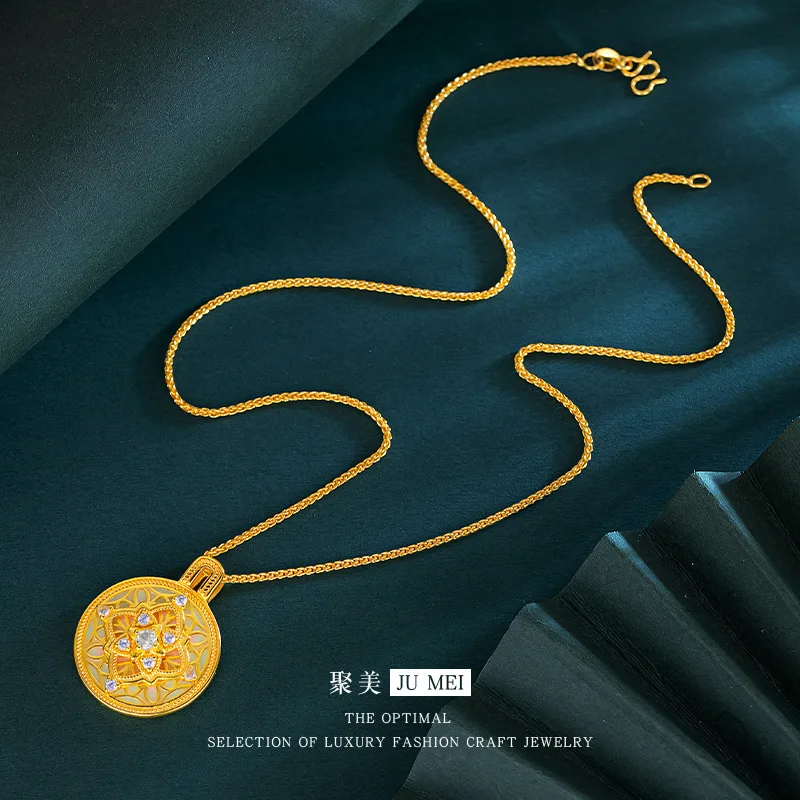 

9999 24K real gold fashionable enamel colored dot diamond high-end four-leaf flower begonia flower pendant clavicle chain