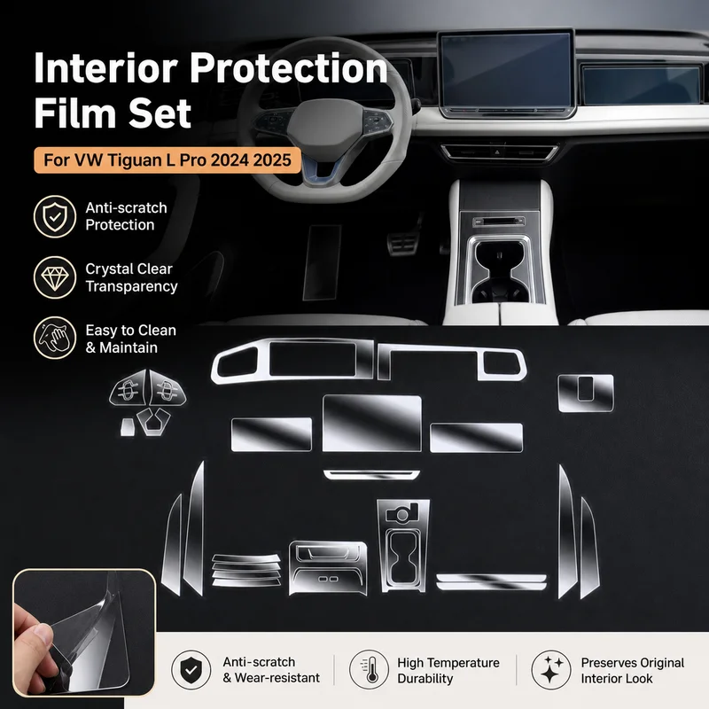 For Volkswagen Tiguan L Pro 2024 2025 TPU Clear Protective Film Interior Center Console Gear Panel Anti-scratch Accessories