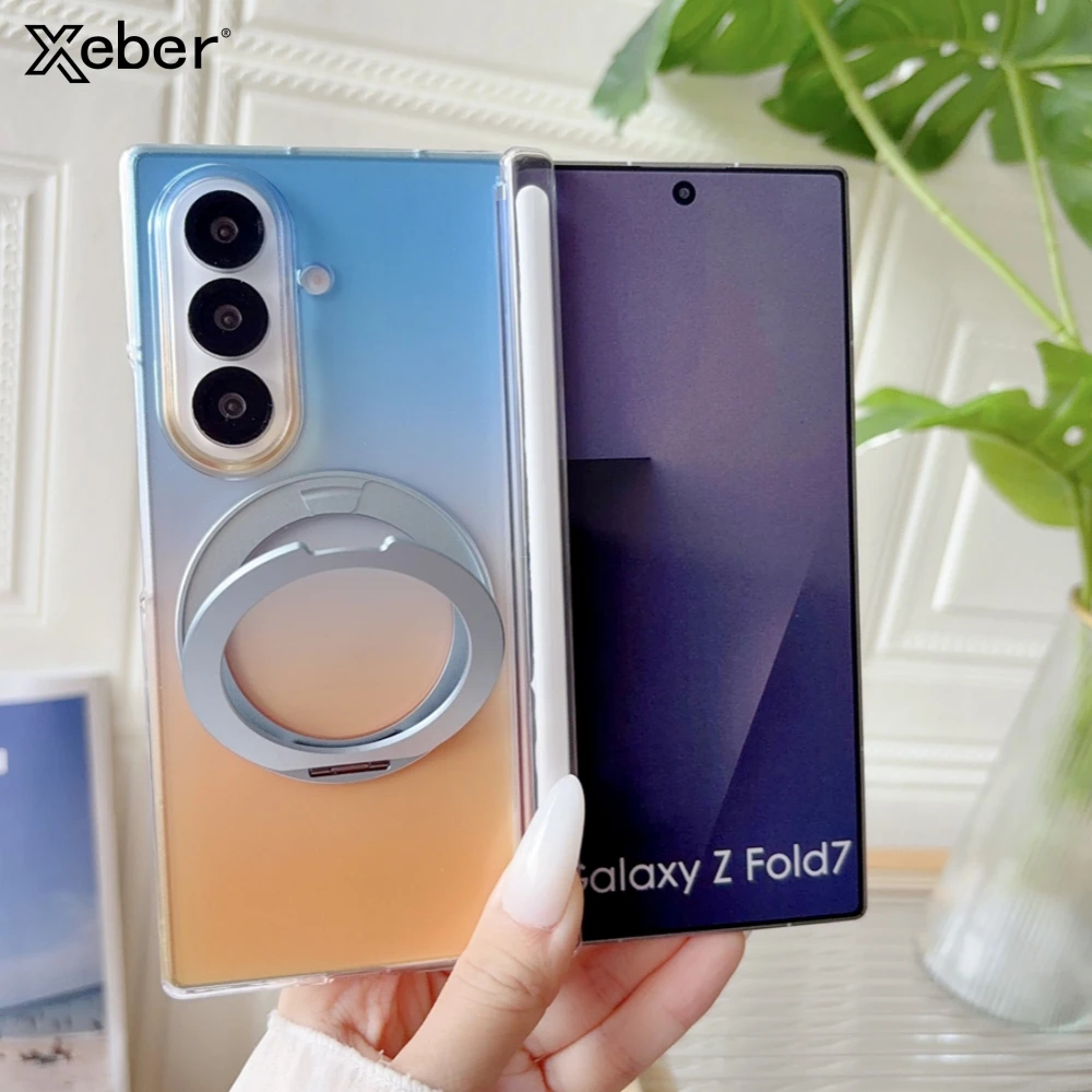 Luxuriöse transparente Farbverlaufs-Drehhalterung mit magnetischer Hülle für Samsung Galaxy Z Fold 7 8 6 5 für Magsafe stoßfeste Rückabdeckung