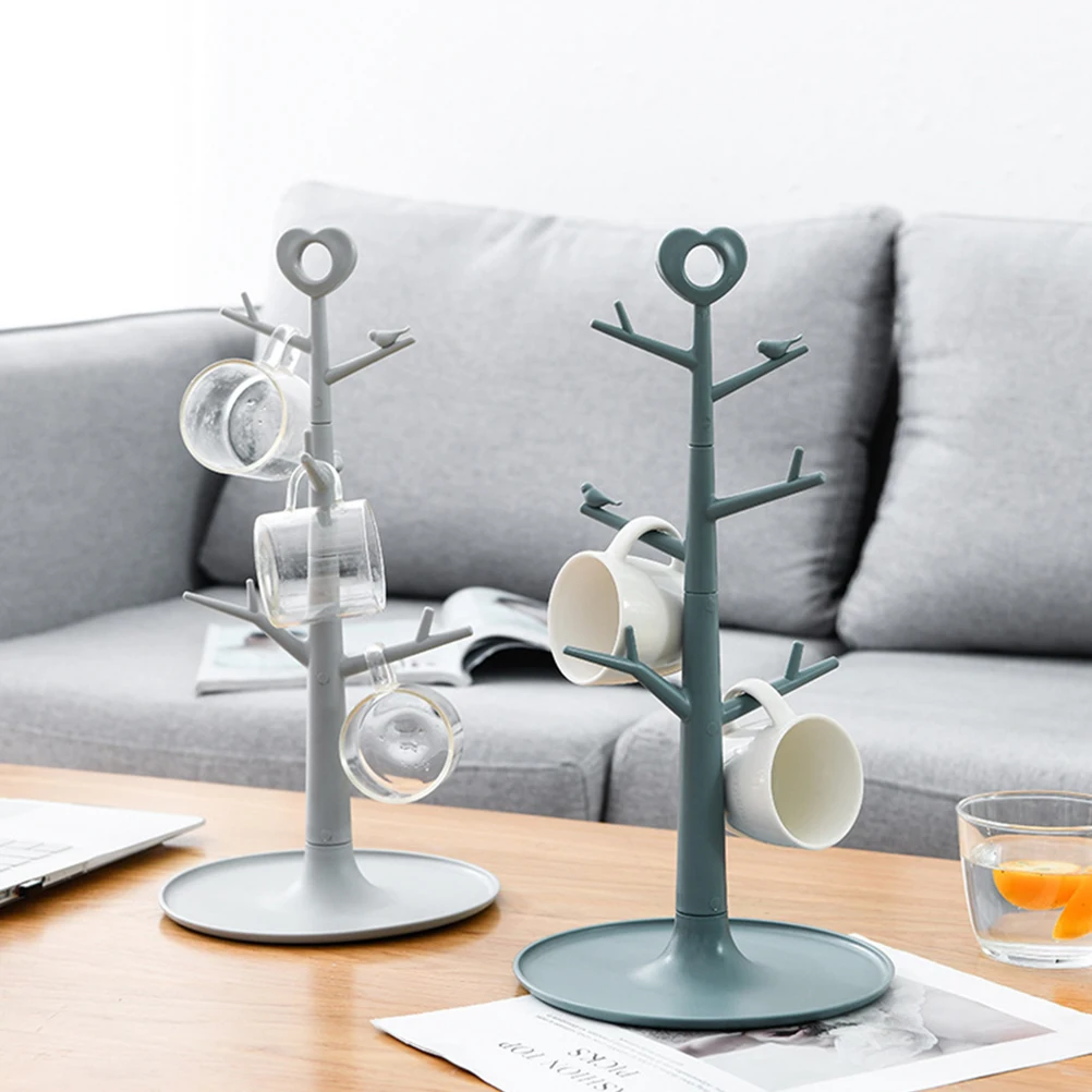

Plastic Cup Holder Mug Stand Kitchen Countertop Coffee Hangers Wall Mount Small Cups Organizer Non Shake Base Display Dry Rack
