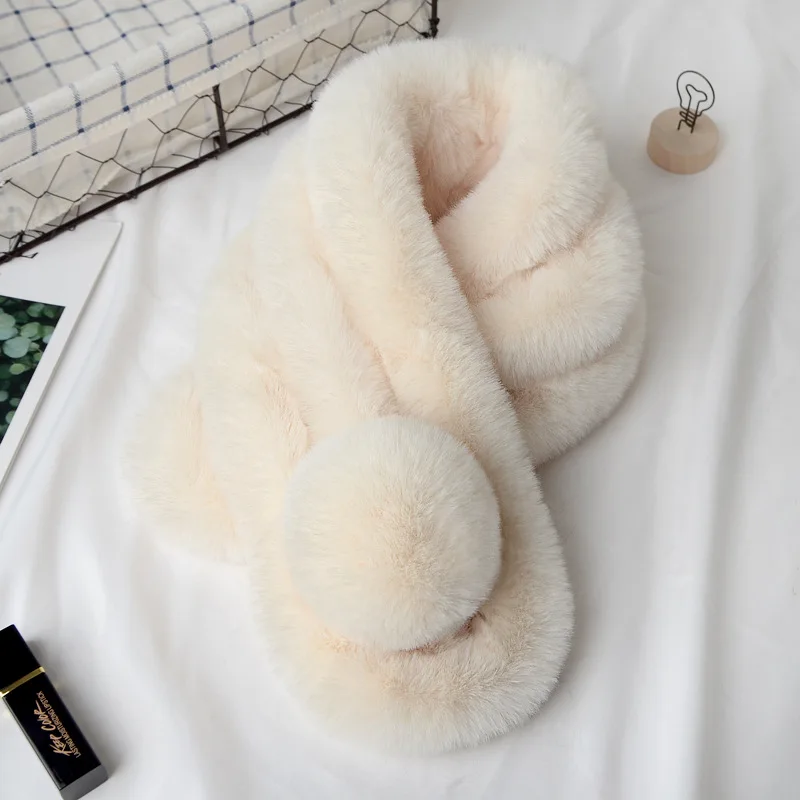 

Winter Warm Thicken Short Cross Collar Scarf Solid Color Faux Rabbit Fur Plush Neck Scarf Elegant Women Shawl Scarfs E1625